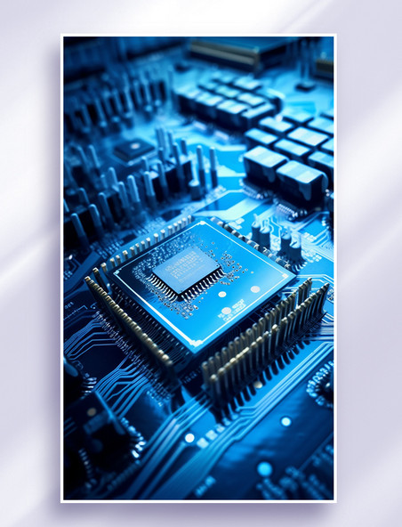 3D立体超写实科技微焦距冷色蓝色芯片主板电路