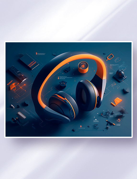 蓝色橙色创意耳机网站界面设计