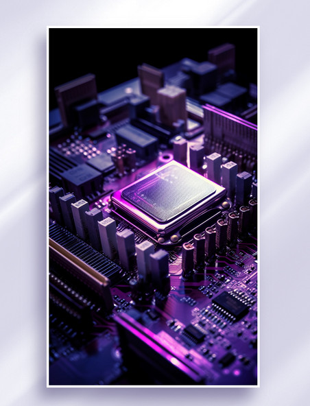 3D立体超写实科技微焦距紫色芯片主板