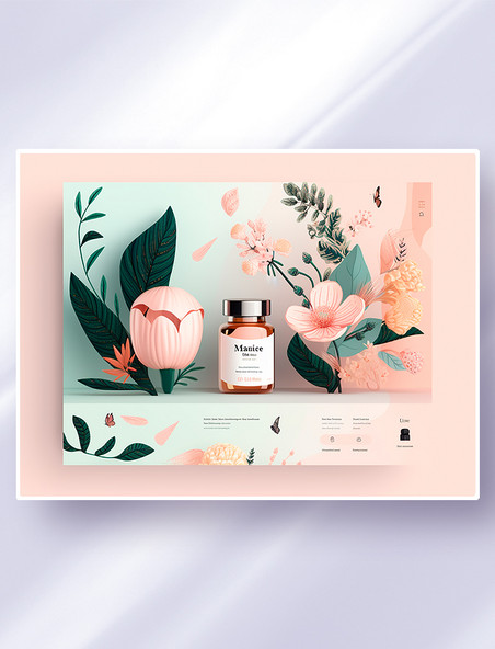粉蓝色系植物花卉化妆品网站网页界面设计