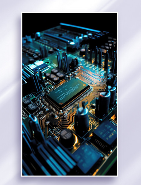 3D立体超写实科技微焦距冷色芯片主板电路