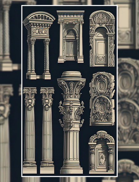 古代建筑雕花立柱欧式复古建筑