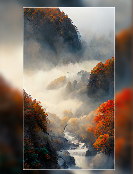 中国风山水山川河流树木风景