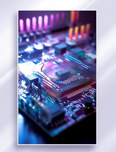 3D立体超写实科技微焦距冷色蓝色芯片主板