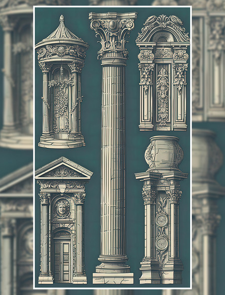 古代建筑雕花立柱欧式复古建筑柱子