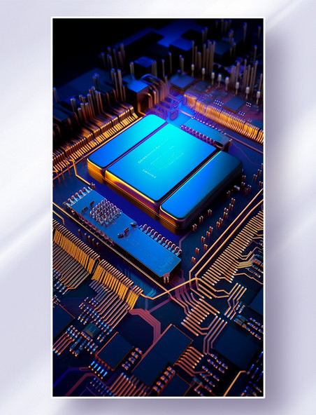 蓝色高科技集成电路纳米芯片电路板元器件