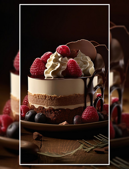 甜食甜品草莓巧克力奶油蛋糕餐饮美食