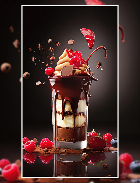甜食甜品树莓巧克力蛋糕美食餐饮