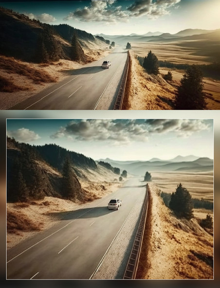 黄色沙漠汽车公路树林摄影风景