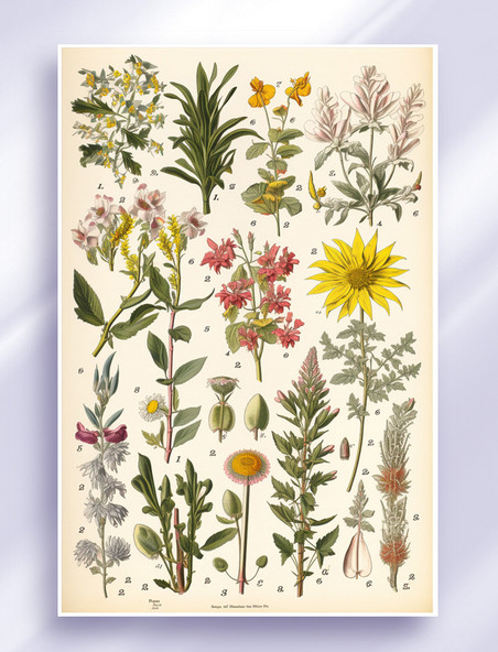 花朵植物手绘学术百科图谱插画