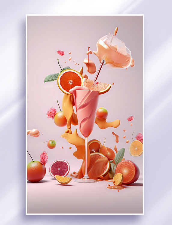 AI绘画果汁鸡尾酒立体饮料建模