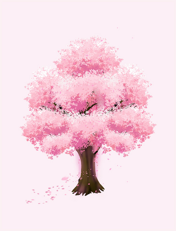 手绘卡通粉色樱花树元素