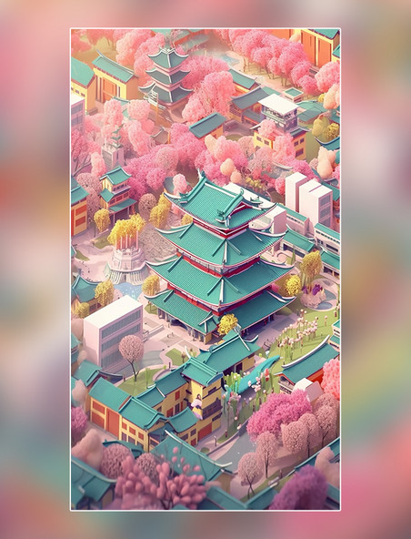 粉色城市剪纸艺术春季城市中国超美插图中国建筑平面插图