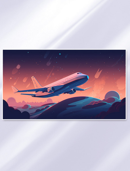 彩色星球科技飞机数字插画