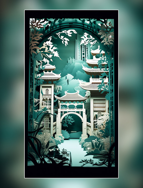 中国古城春季城市公路剪纸艺术城市中国超美插图中国建筑平面插图