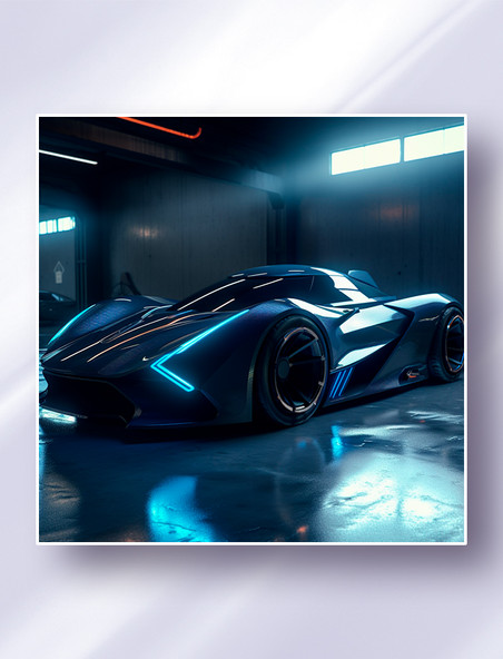 黑色蓝光暗黑系酷炫超级跑车概念车