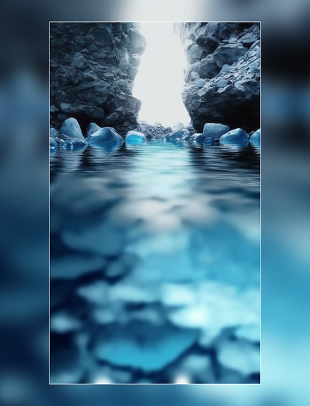 蓝色波光粼粼水面岩石产品拍摄背景水波