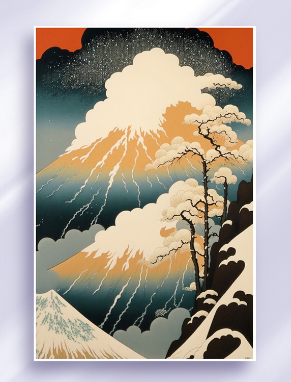 雪山日本浮世绘古风唯美插画