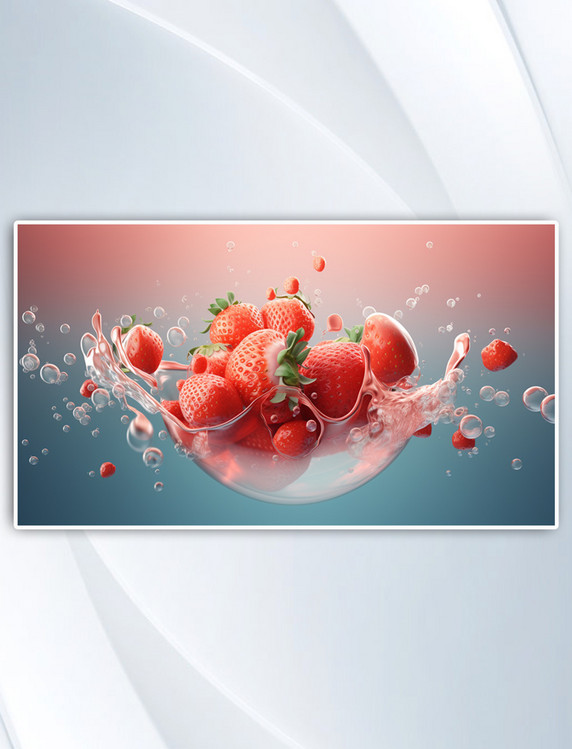 AI绘画红色创意草莓水果