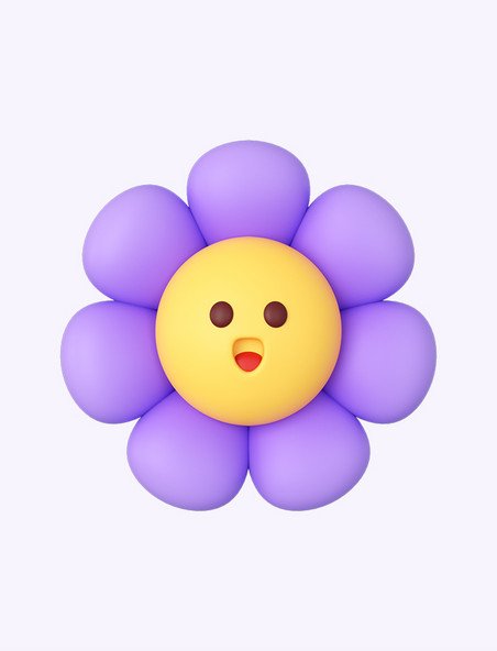 C4D立体紫色表情花朵植物