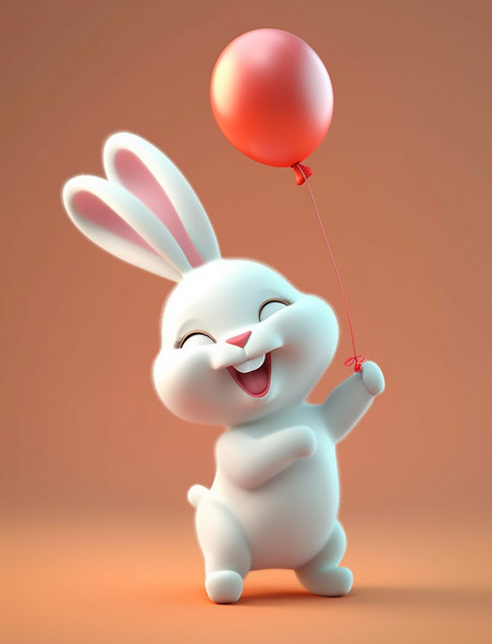 快乐的拿着气球的小兔子