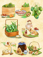 水彩水彩风端午端午节粽子插画