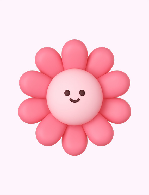 C4D立体粉色拟人花朵植物