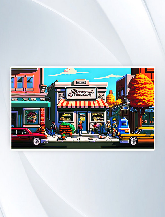 像素风格商店街场景插画