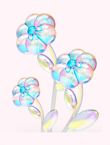 透明花朵立体建模酸性风格可爱元素