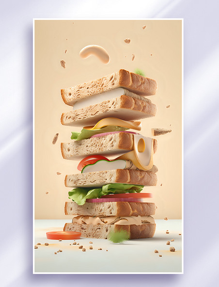 健康三明治食物立体建模