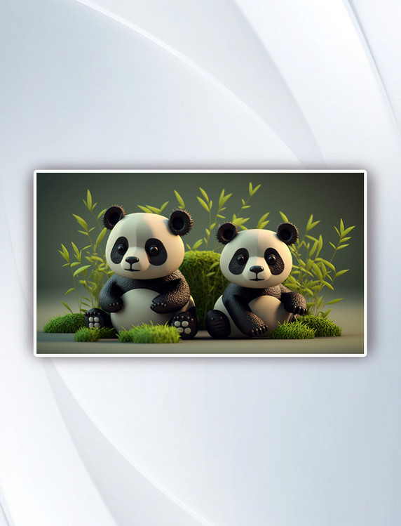 卡通可爱3D动物小熊猫背景