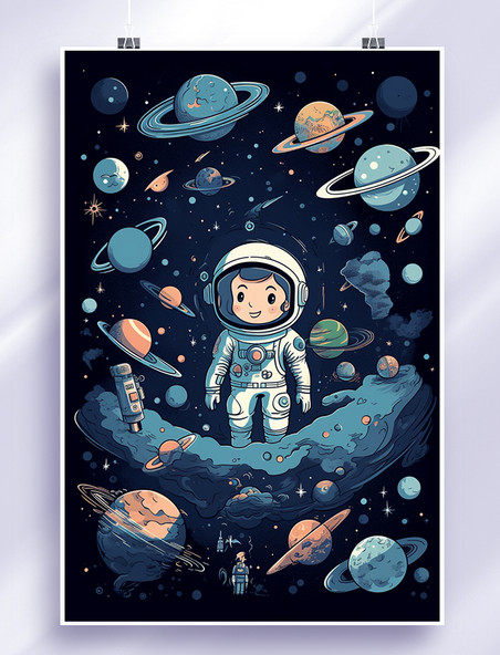 星球卡通宇航员数字艺术