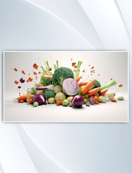数字插画创意新鲜蔬菜组合食物