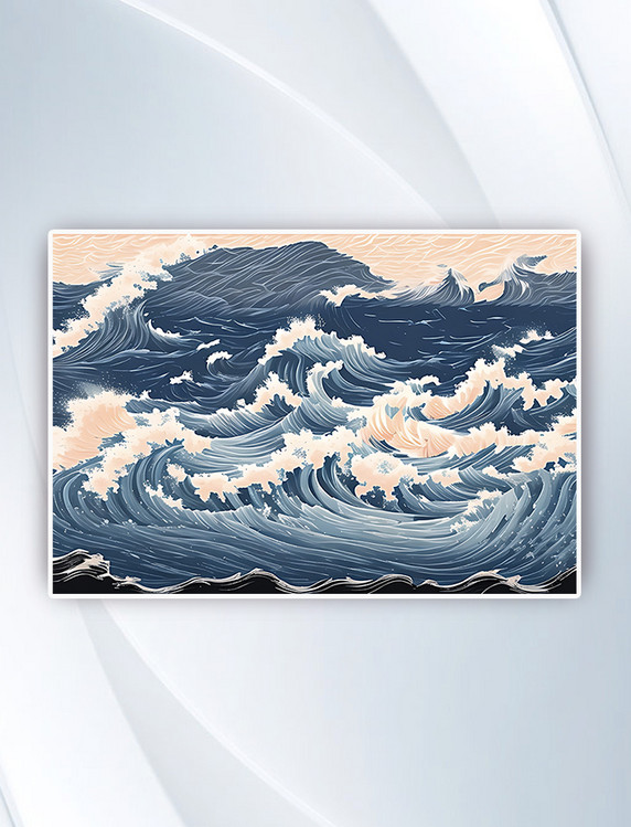大海浪花日本浮世绘古风插画