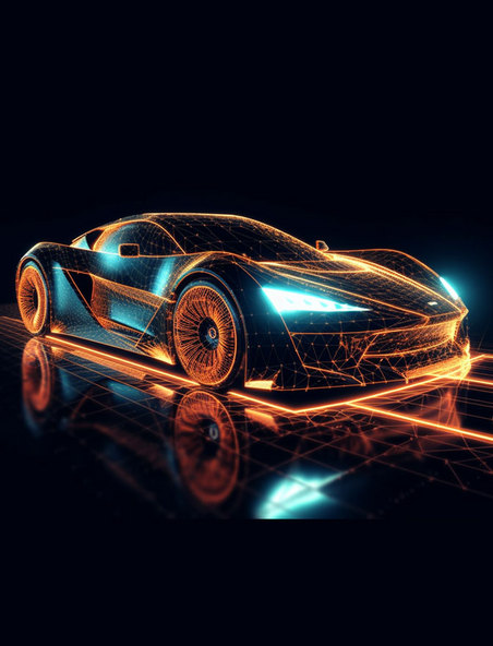 橙色光线线条科技感超跑汽车概念透视图