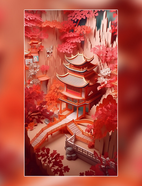 秋季西安钟鼓楼中国超美插图春季城市剪纸艺术中国建筑平面插图