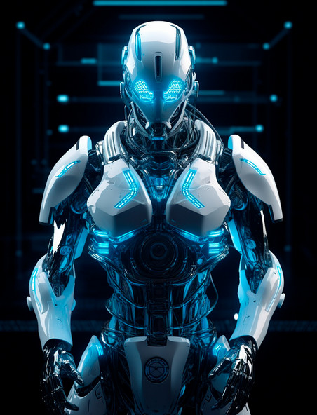 黑白蓝配色的未来科幻智能作战机器人科技