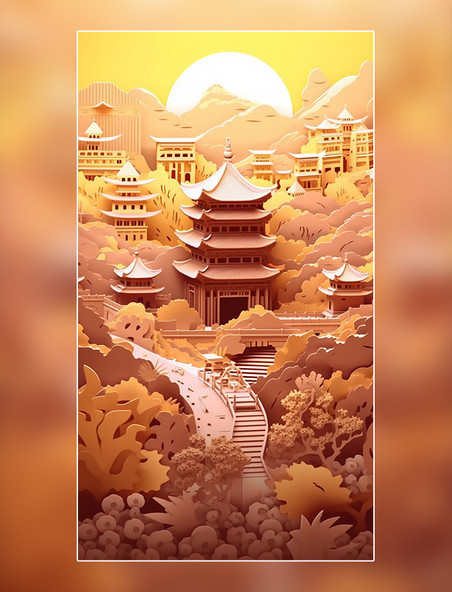 秋季西安大雁塔中国超美插图春季城市剪纸艺术中国建筑平面插图