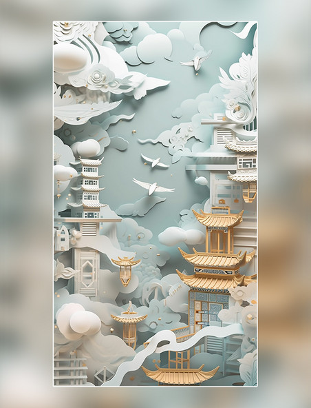 西安大唐芙蓉园春季城市剪纸艺术中国超美插图中国建筑平面插图