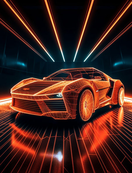 橙色光线超跑透视感线条科技未来场景图