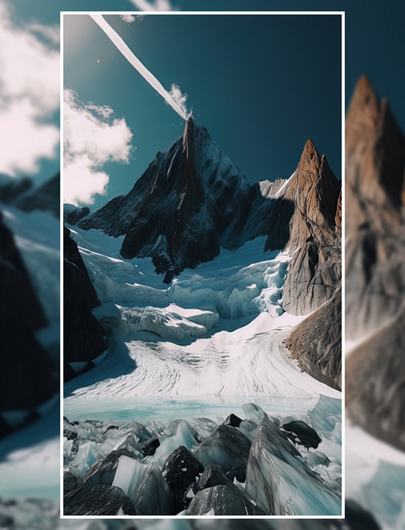 自然风景冬季雪山冰川蓝天白云摄影图摄影