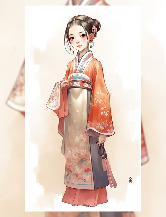 古风插画人物古装可爱女孩人物