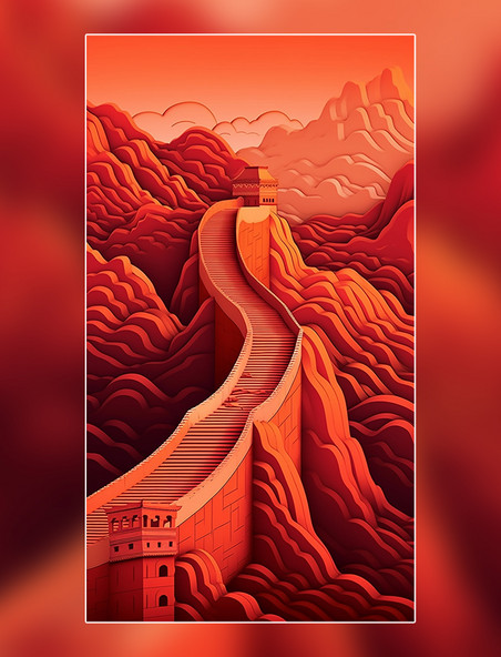 北京长城多彩城市春季城市剪纸艺术中国超美插图中国建筑平面插图