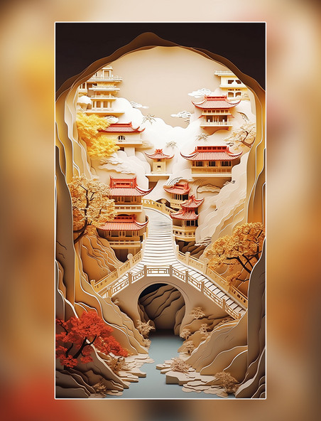 中国超美插图重庆洪崖洞春季城市剪纸艺术中国建筑平面插图