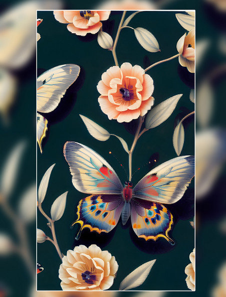 中式装饰花朵蝴蝶背景底纹花纹