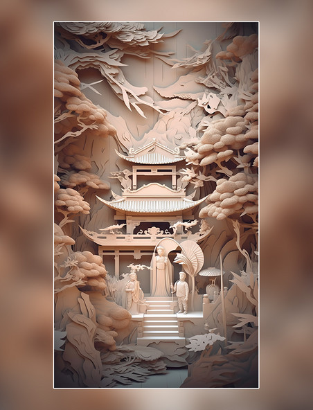 春季城市剪纸艺术广州五羊石像中国超美插图中国建筑平面插图