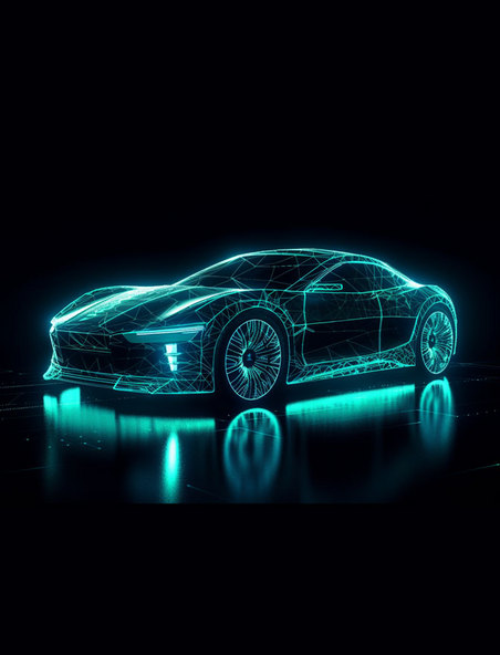 绿色光线线条科技汽车概念图