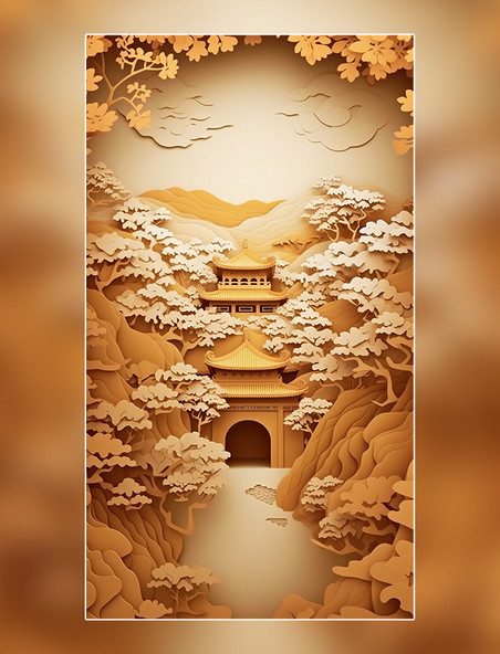 中国超美插图西安钟鼓楼春季城市剪纸艺术中国建筑平面插图