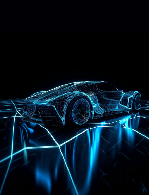 蓝色光线透视感线条科技跑车超跑概念图