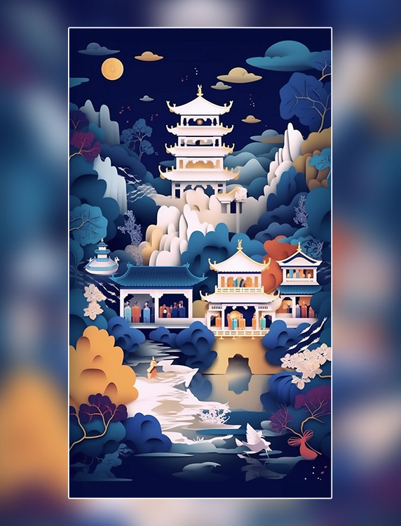 西安大雁塔剪纸艺术春季城市中国超美插图中国建筑平面插图